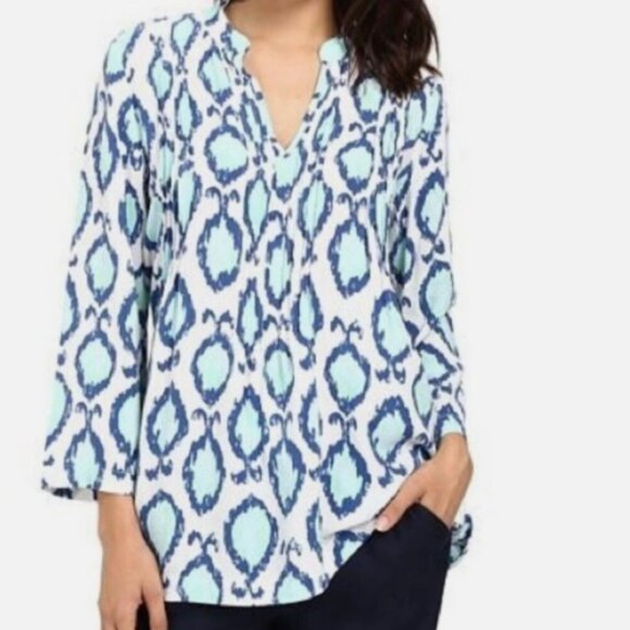 Lilly Pulitzer Sarasota‎ Tunic Top Women XS Blue Ikat Print Resort Beach Boho - Picture 2 of 12